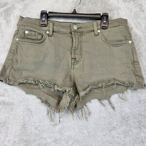 7 For All Mankind Shorts Womens 29 Olive Green Denim Cutoff Frayed Hem 5 Pocket